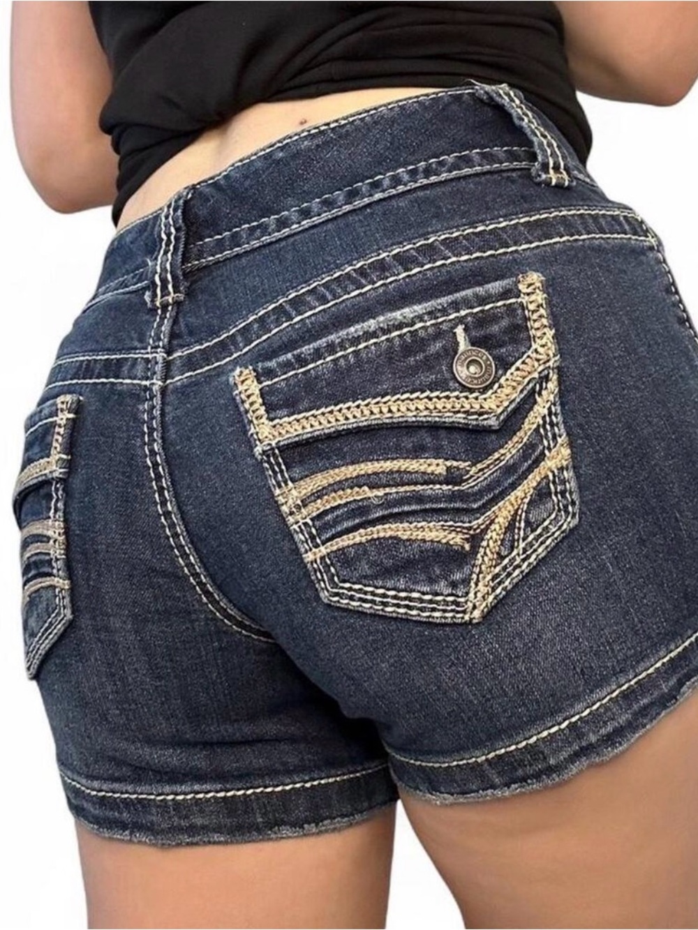 Maurices Dark Blue Denim Women’s Shorts with Contrast Stitching Size 1/2